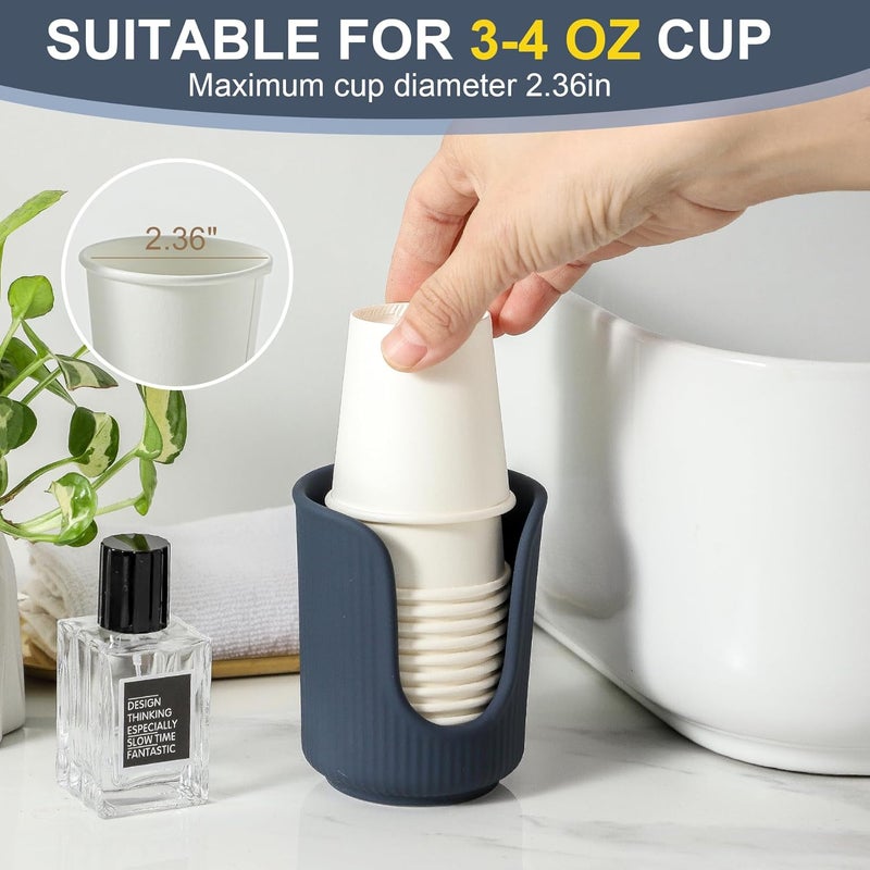 Dobbyby Ceramic Bathroom Cup Dispenser with Stylish Vertical Stripes - Disposable Mouthwash Cup Holder Holds 3-4oz Paper Cups for Rinsing Cups on Bathroom Vanity Countertops (Matte Blue) - Image 3